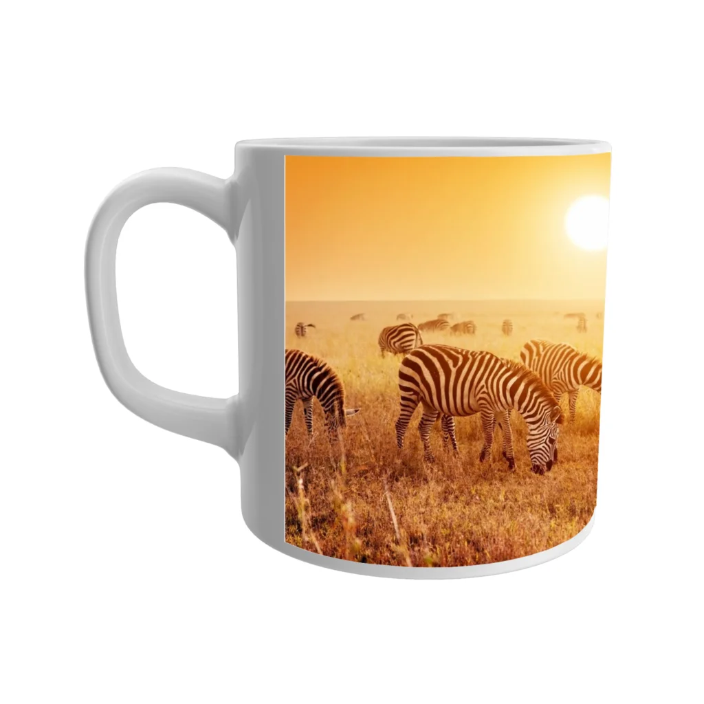 Black & white zebras printed ceramic white mug for the kids