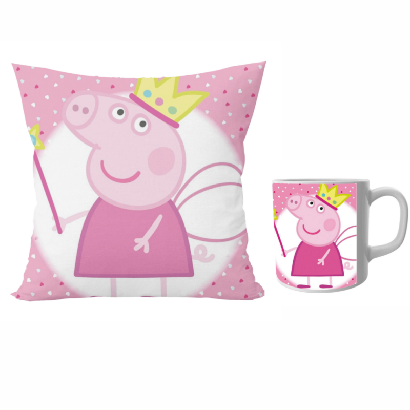 Peppa pig designer cushion with cushion cover with filler and coffee mug | Cartoon peppa pig - Pillow Cover: 12 x 12 inch & coffee mug: 350 ml combo pack.