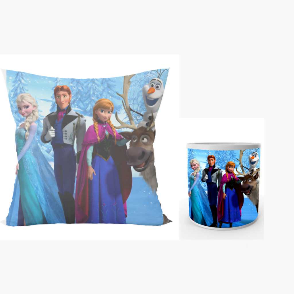 Elsa designer cushion with cushion cover with filler and coffee mug | Cartoon Elsa - Pillow Cover: 12 x 12 inch & coffee mug: 350 ml combo pack gift for sister on Rakhi*BhaiDooj-Birthday-Everyday Gifting.