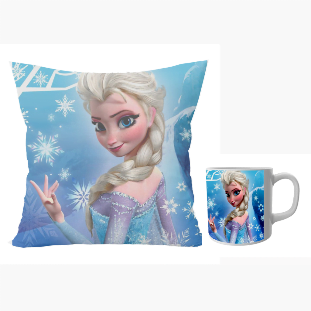 Elsa princess designer cushion with cushion cover with filler and coffee mug | Cartoon Elsa princess - Pillow Cover: 12 x 12 inch & coffee mug: 350 ml combo pack gift for kids.