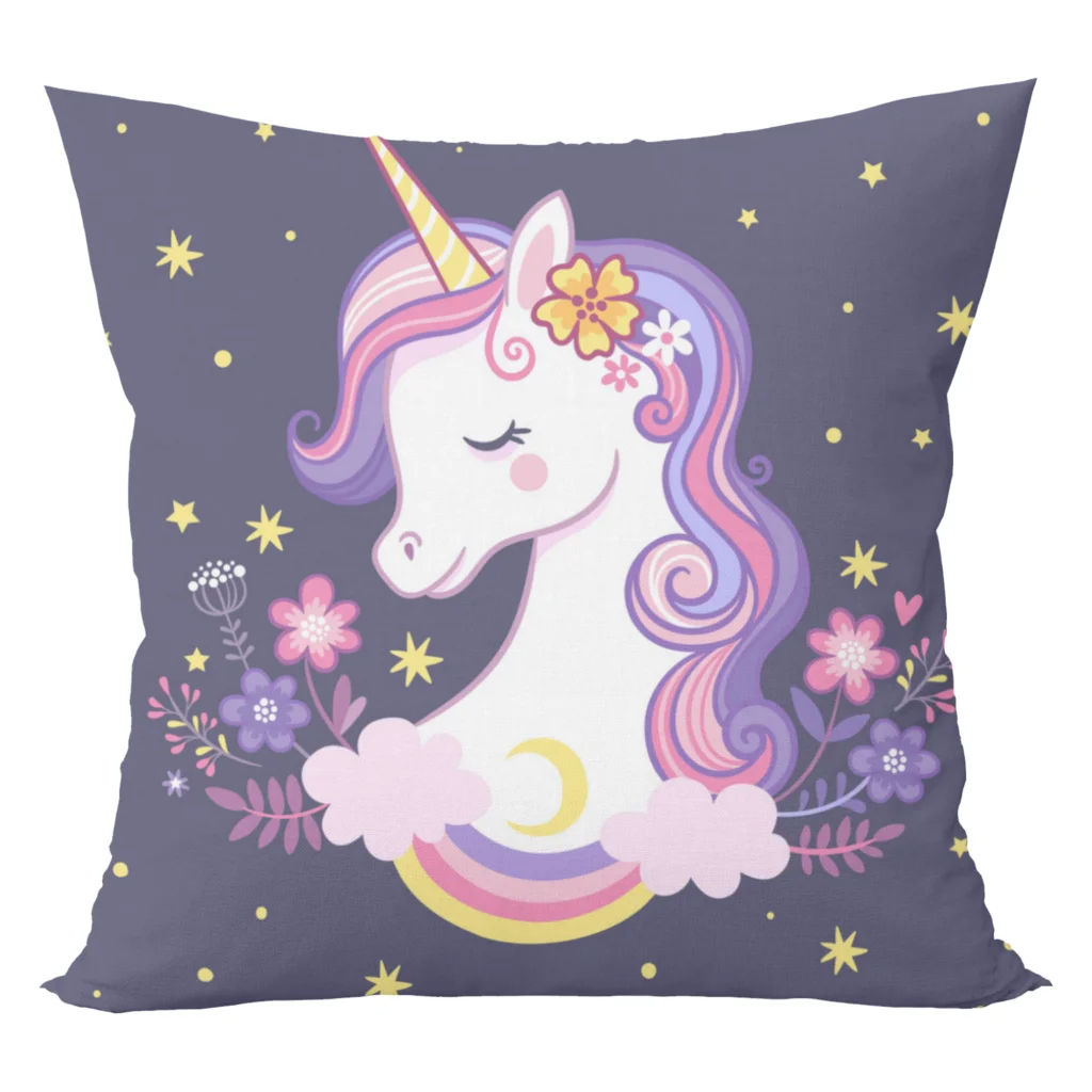 Unicorn cartoon cushion with cushion cover for kids