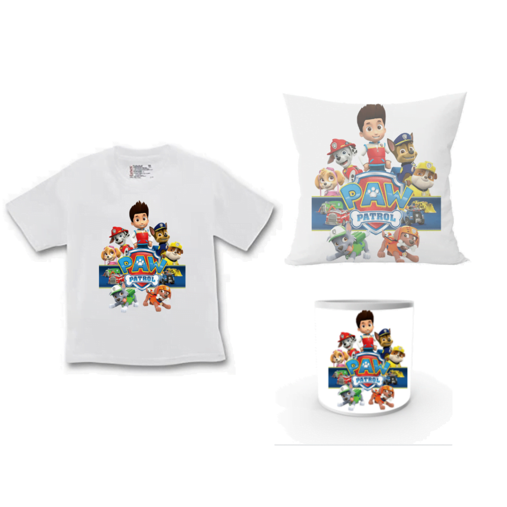 Product guruji Pawpatrol White Round Neck Regular Fit Premium Polyester Tshirt with Cushion and Mug.