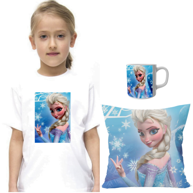 Product guruji Doll Cartoon White Round Neck Regular Fit Premium Polyester Tshirt with Cushion and Mug.