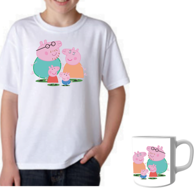 Product guruji Peppa Pig White Round Neck Regular Fit Premium Polyester Tshirt with Mug.