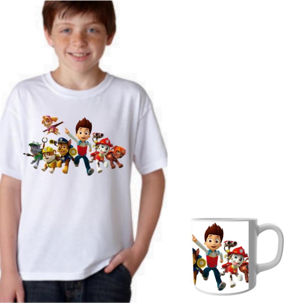 Product Guruji Paw Patrol White Round Neck Regular Fit Premium Polyester Tshirt with Mug Combo, Best Gift for Kids