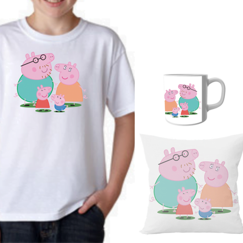 Product Guruji Peppa Pig White Round Neck Regular Fit Premium Polyester Tshirt with Cushion and Mug,.