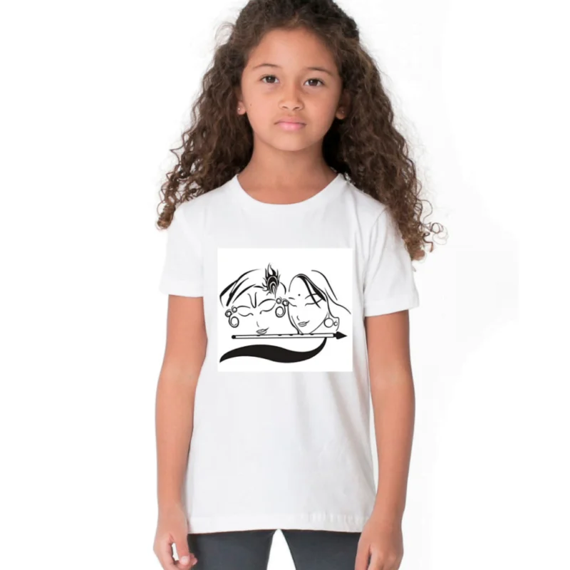 Radha krishna Sketch Design Tshirt For Girls, Cartoon Tshirt For Girls..