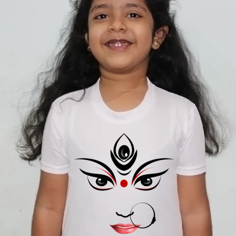 Durga Pooja Sketch Design Tshirt For Girls, Cartoon Tshirt For Girls.. - Image 2