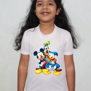 Mickey Mouse Cartoon White Round Neck Regular Fit Premium Polyester Tshirt for Girls.