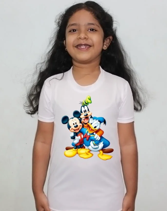 Mickey Mouse Cartoon White Round Neck Regular Fit Premium Polyester Tshirt for Girls. 2 - Product GuruJi Mickey Mouse Cartoon White Round Neck Regular Fit Premium Polyester Tshirt for Girls. 2 - Product GuruJi