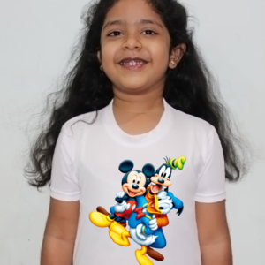 Mickey Mouse Cartoon White Round Neck Regular Fit Premium Polyester Tshirt for Girls.