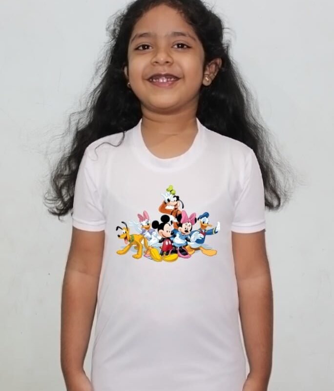 Buy Mickey Mouse Cartoon White Round Neck Regular Fit Premium Polyester Tshirt for Girls.