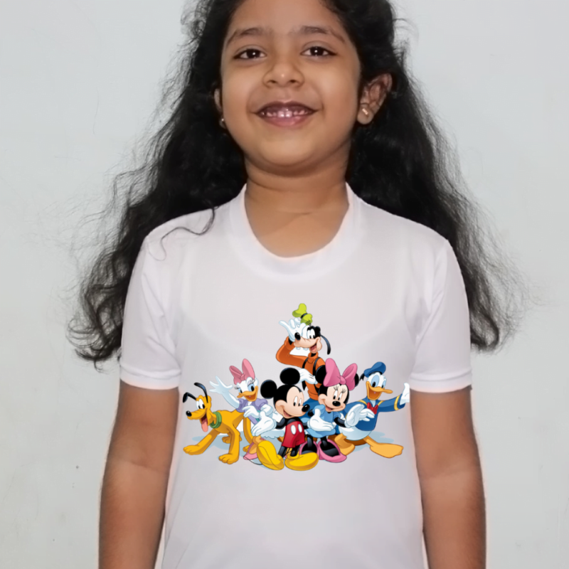 Buy Mickey Mouse Cartoon White Round Neck Regular Fit Premium Polyester Tshirt for Girls. - Image 2