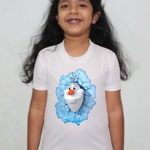 Cartoon Design White Round Neck Regular Fit Premium Polyester Tshirt for Girls.