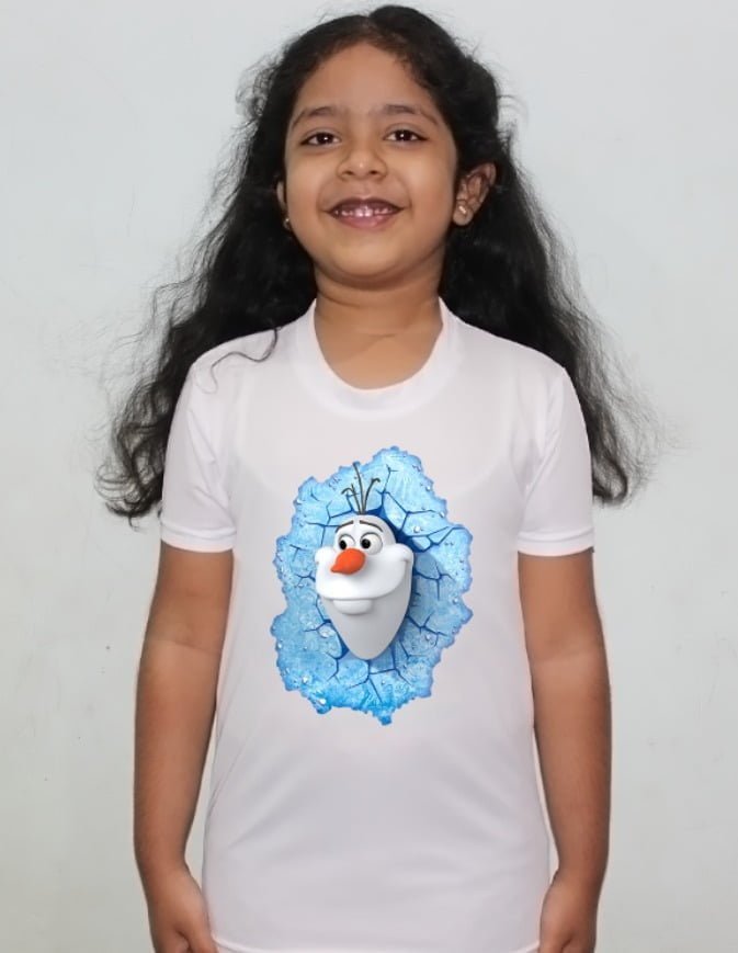 Cartoon Design White Round Neck Regular Fit Premium Polyester Tshirt for Girls.