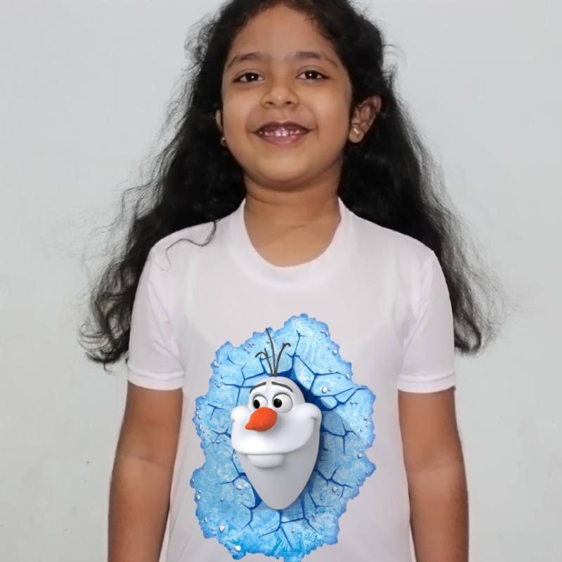 Cartoon Design White Round Neck Regular Fit Premium Polyester Tshirt for Girls.