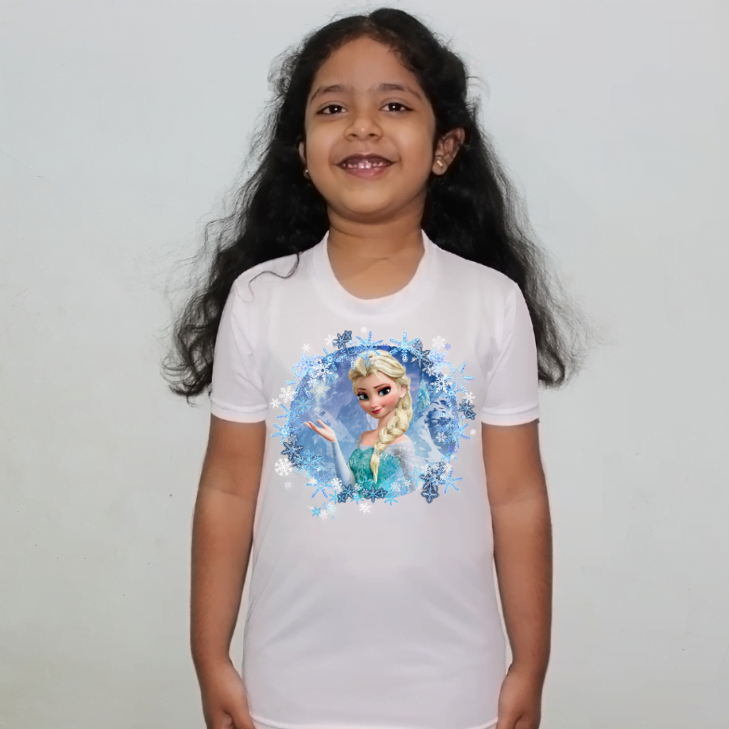 Elsa Girls Cartoon White Round Neck Regular Fit Premium Polyester Tshirt for Girls.