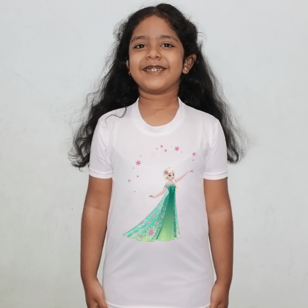 Girls Cartoon White Round Neck Regular Fit Premium Polyester Tshirt for Girls. Girls Cartoon White Round Neck Regular Fit Premium Polyester Tshirt for Girls.