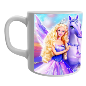 Product Guruji White Ceramic Barbie Doll Cartoon Coffee Mug for Kids/Girls.