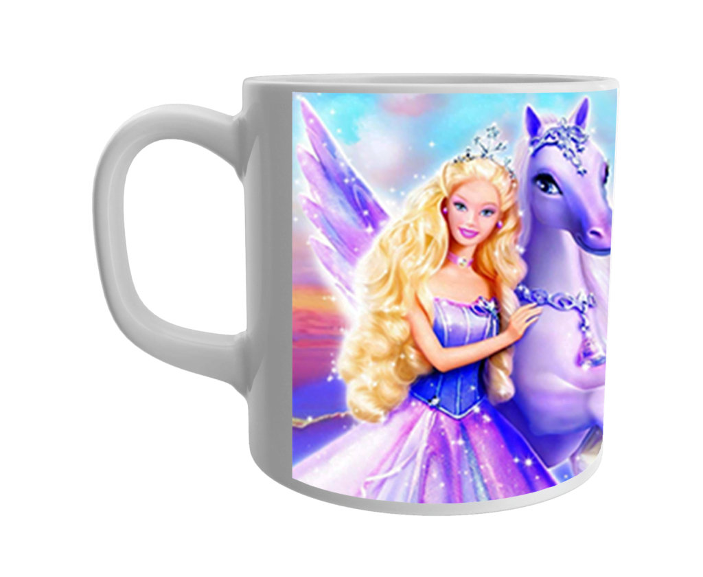 Product Guruji White Ceramic Barbie Doll Cartoon Coffee Mug for Kids/Girls.