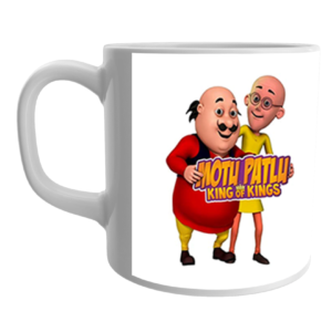 Product Guruji White Ceramic Motu Patlu Cartoon on Coffee Mug for Kids.