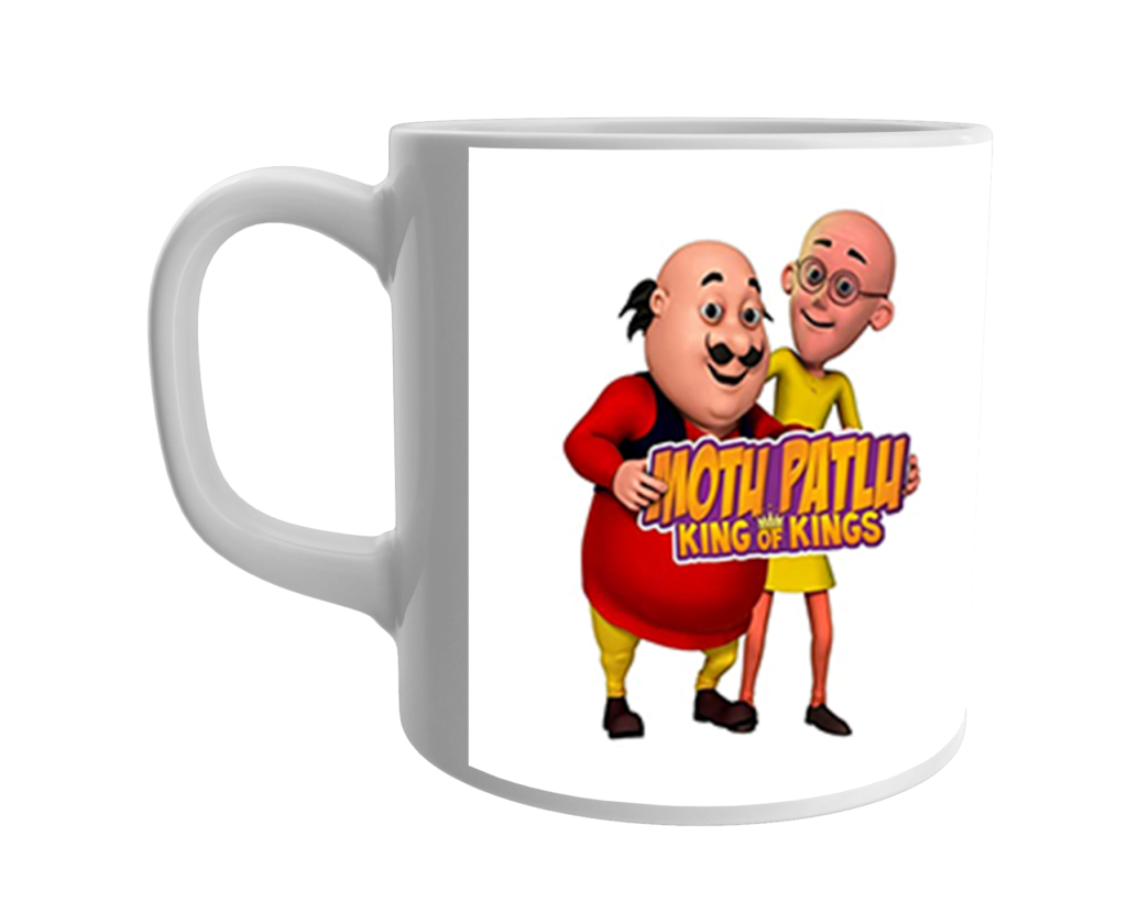 Product Guruji White Ceramic Motu Patlu Cartoon on Coffee Mug for Kids.