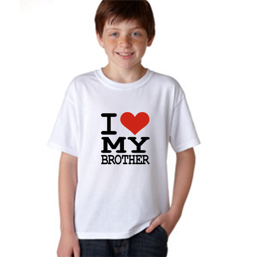 Product guruji ?I LOVE MY BROTHER? Text Print White Round Neck Regular Fit Premium Polyester Tshirt For Kids/Gifts.