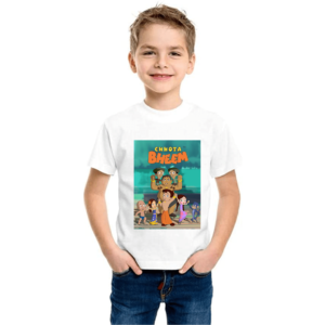 Product guruji Chhota bheem Cartoon White Round Neck Regular Fit Premium Polyester Tshirt for Boys.