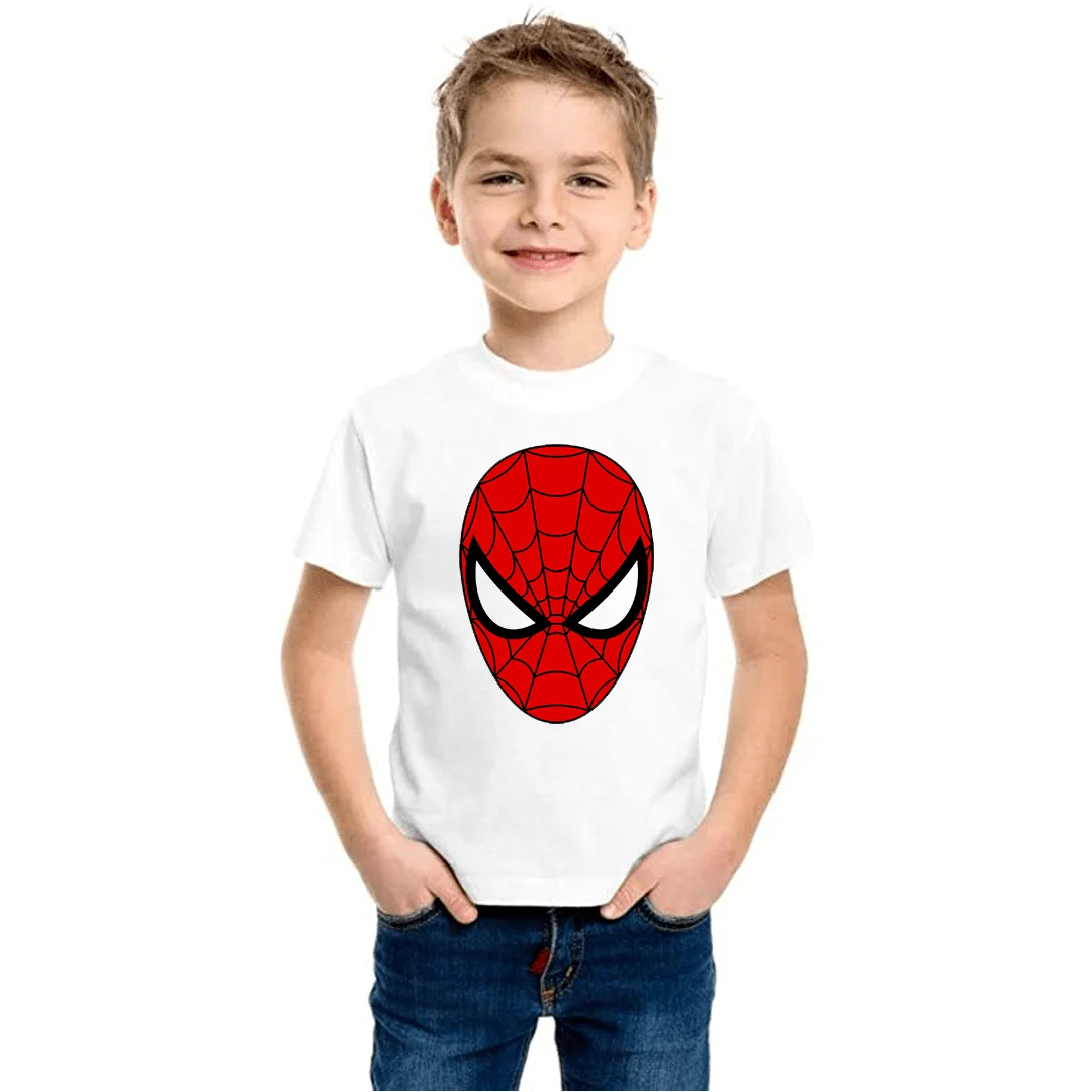 Product guruji Spidermen White Round Neck Regular Fit Premium Polyester Tshirt for Boys.
