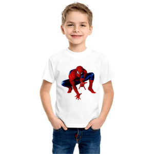 Product guruji Spidermen White Round Neck Regular Fit Premium Polyester Tshirt for Boys/Kids.
