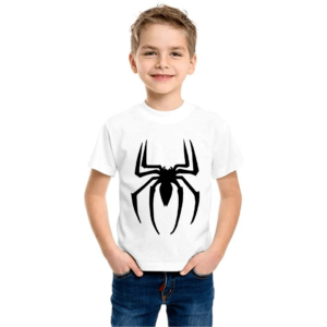 Product guruji Black Spider Print White Round Neck Regular Fit Premium Polyester Tshirt for Boys.?