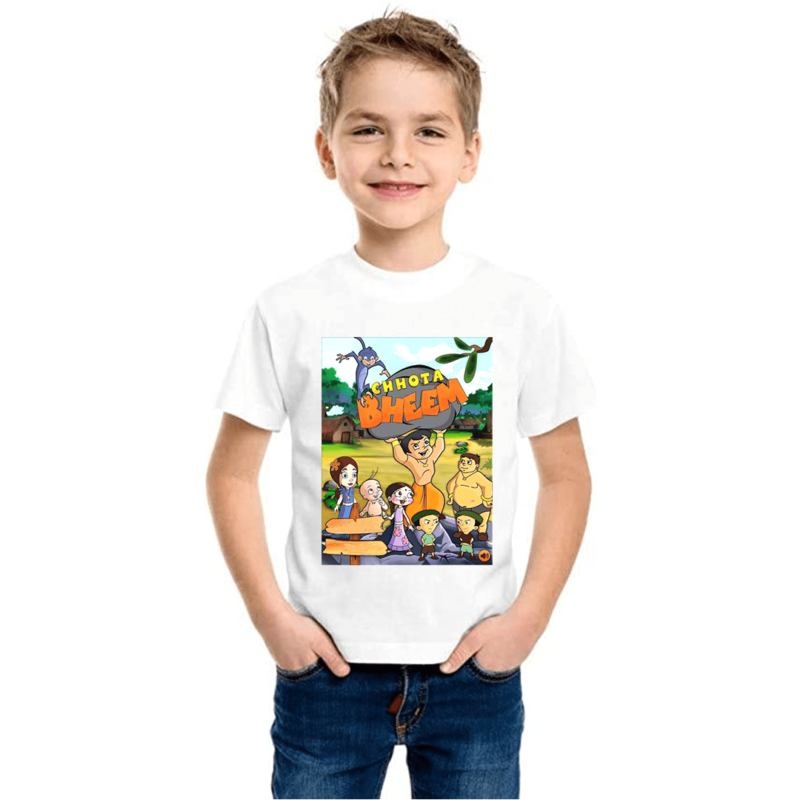 Product guruji Chhota bheem Toons White Round Neck Regular Fit Premium Polyester Tshirt for Boys.