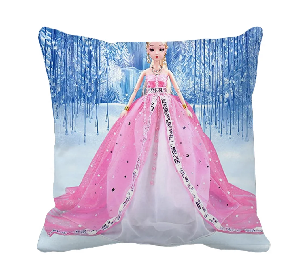 Product Guruji - Disney dolls cushion for Kids, dolls design print white cushion cover 12x12 with filler for kids.