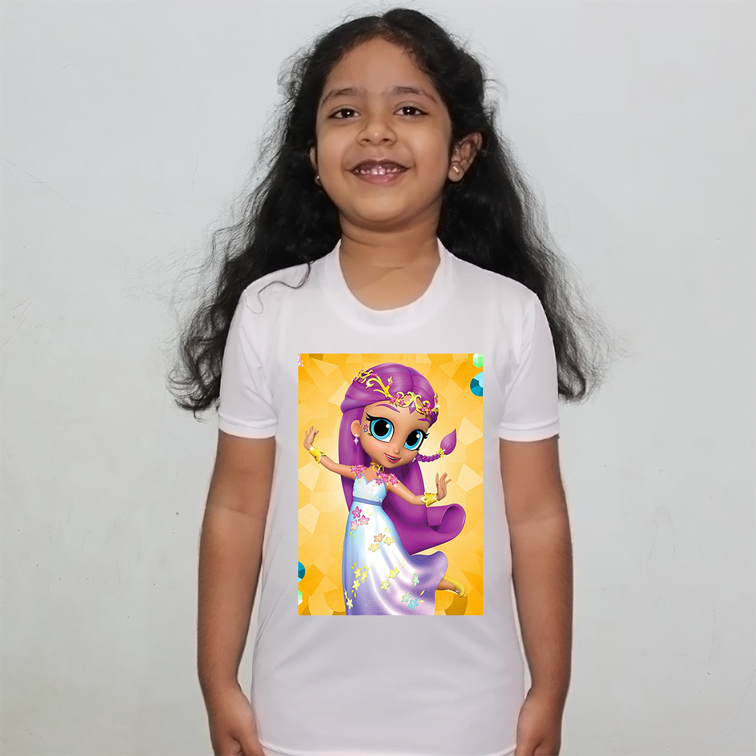 Product guruji Shimmer shine Cartoon Doll White Round Neck Regular Fit Premium Polyester Tshirt for Girls.?