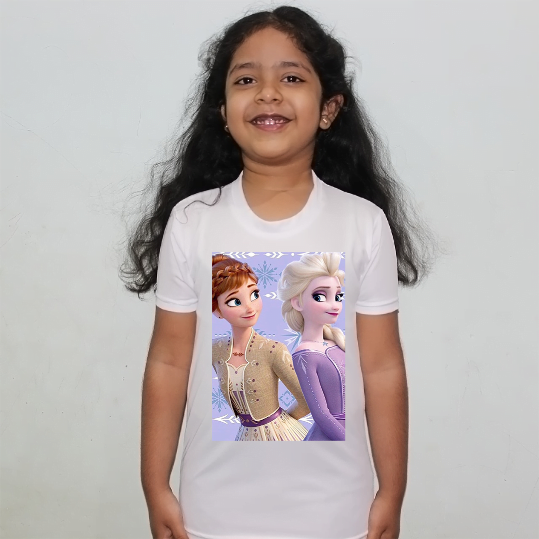 Product guruji Elsa Toon Doll White Round Neck Regular Fit Premium Polyester Tshirt for Girls.…