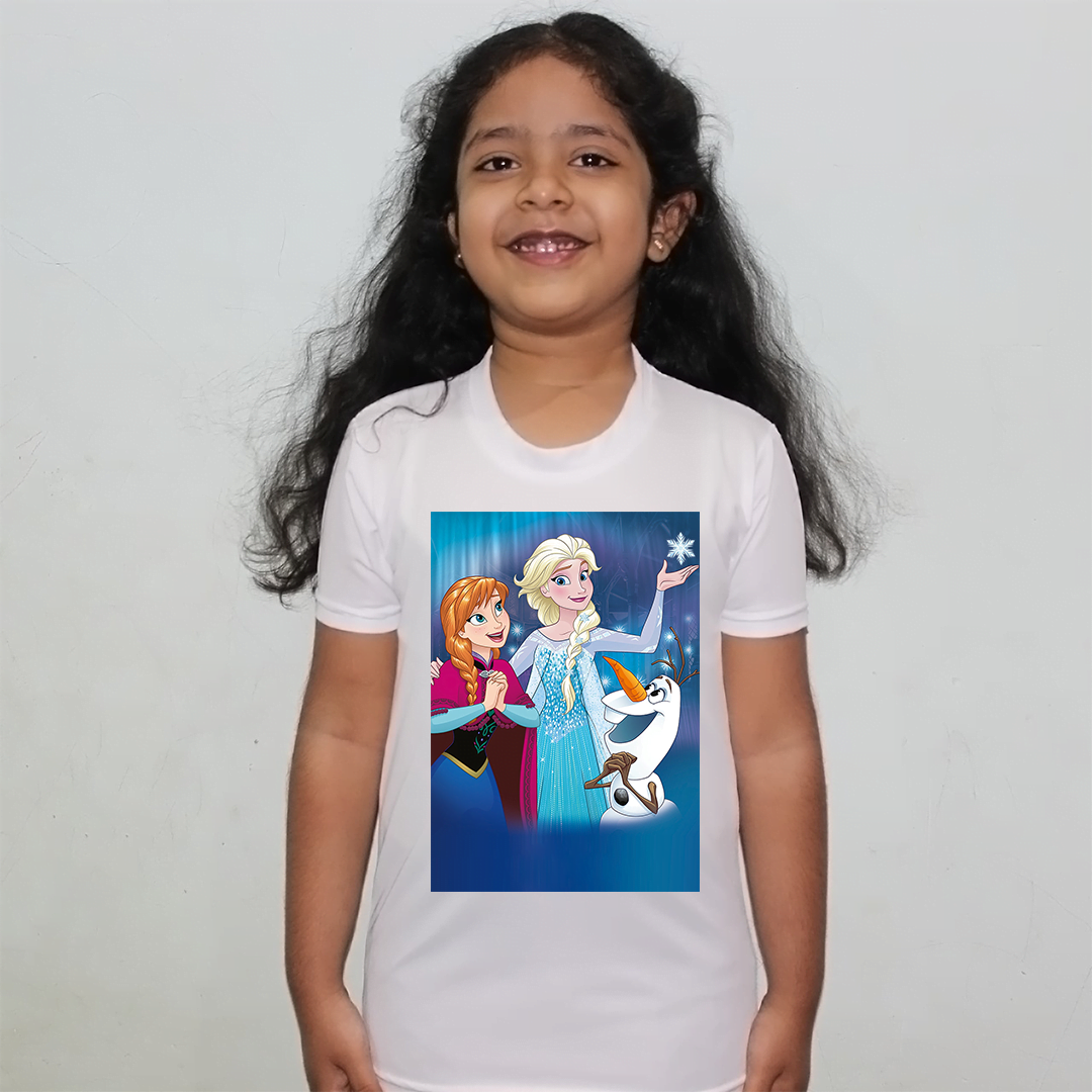 Product guruji Elsa frozen Toon Doll White Round Neck Regular Fit Premium Polyester Tshirt for Kids/Girls.…