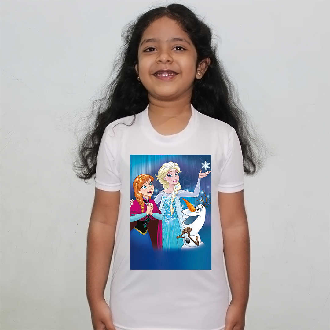 Product guruji Elsa frozen Toon Doll White Round Neck Regular Fit Premium Polyester Tshirt for Kids/Girls.?