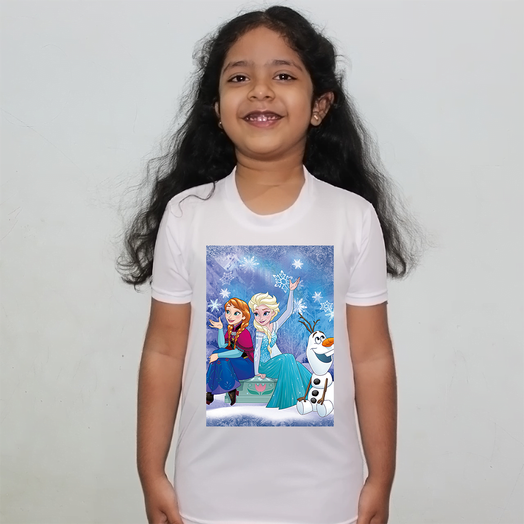 Product guruji Elsa frozen Toons Doll White Round Neck Regular Fit Premium Polyester Tshirt for Girls.?