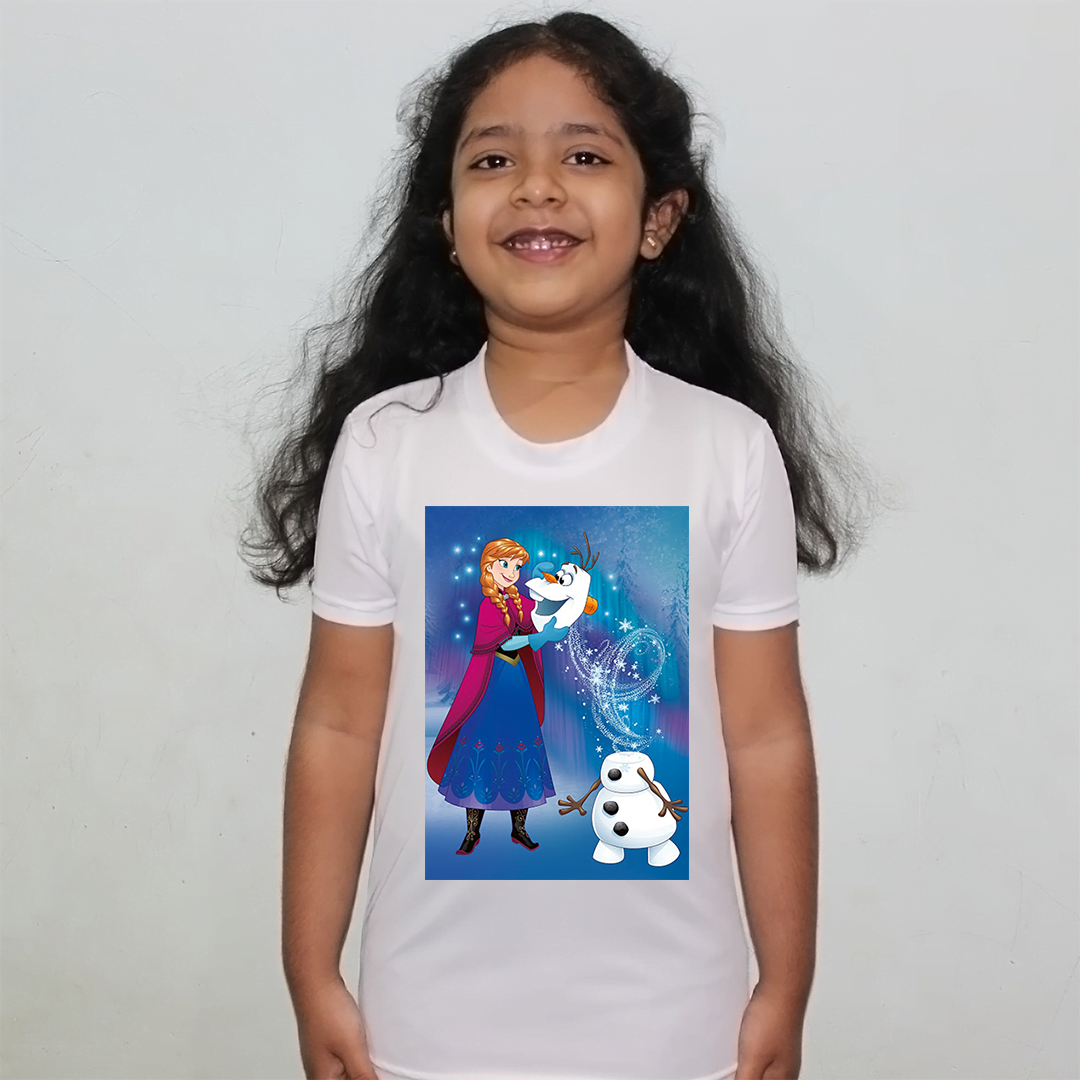 Product guruji Snowfall Elsa frozen Toons  White Round Neck Regular Fit Premium Polyester Tshirt for Girls.?