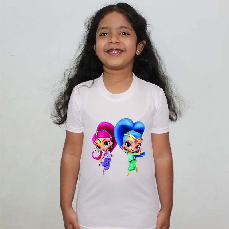 Product guruji Shimmer shine Cartoon Doll White Round Neck Regular Fit Premium Polyester Tshirt for Girls.…