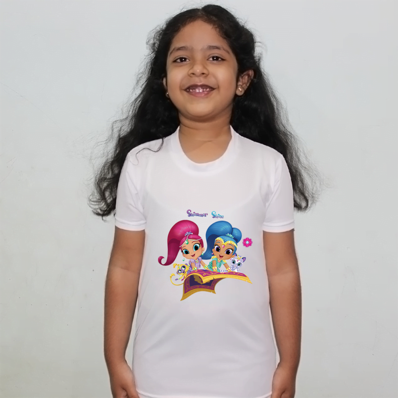 Product guruji Shimmer shine Cartoon Doll White Round Neck Regular Fit Premium Polyester Tshirt for Kids.…
