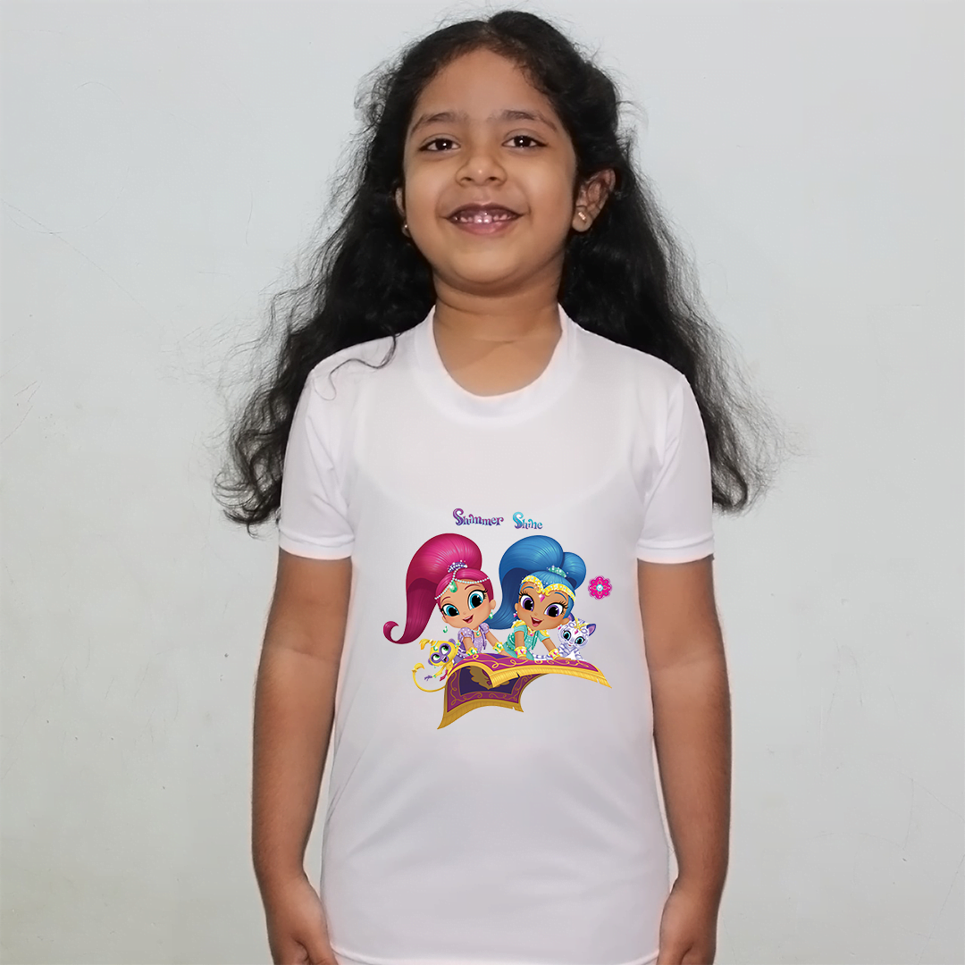 Product guruji Shimmer shine Cartoon Doll White Round Neck Regular Fit Premium Polyester Tshirt for Kids.?