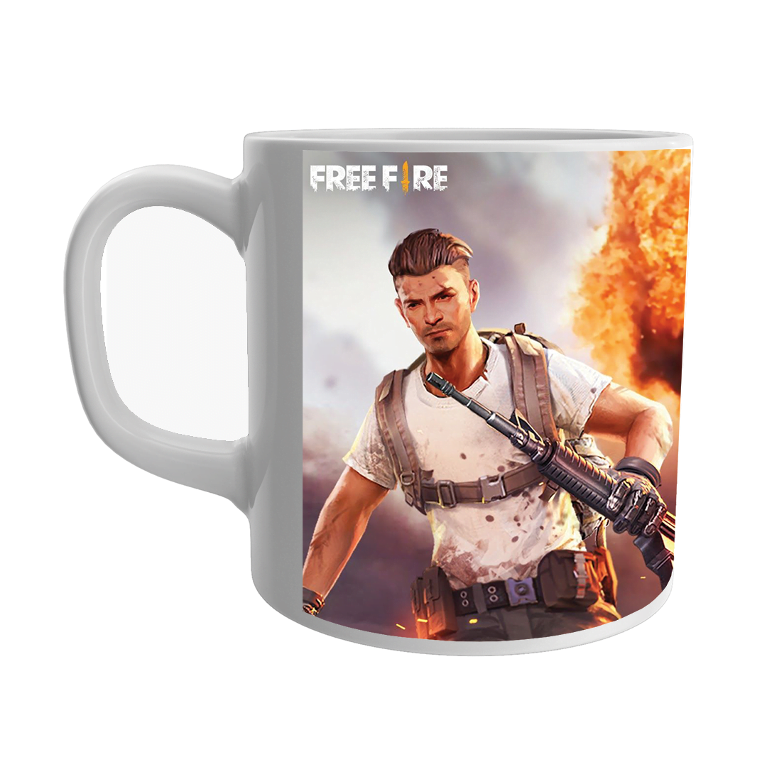 Product Guruji Free fire Toon Print White Ceramic Coffee/Tea Mug for Kids..