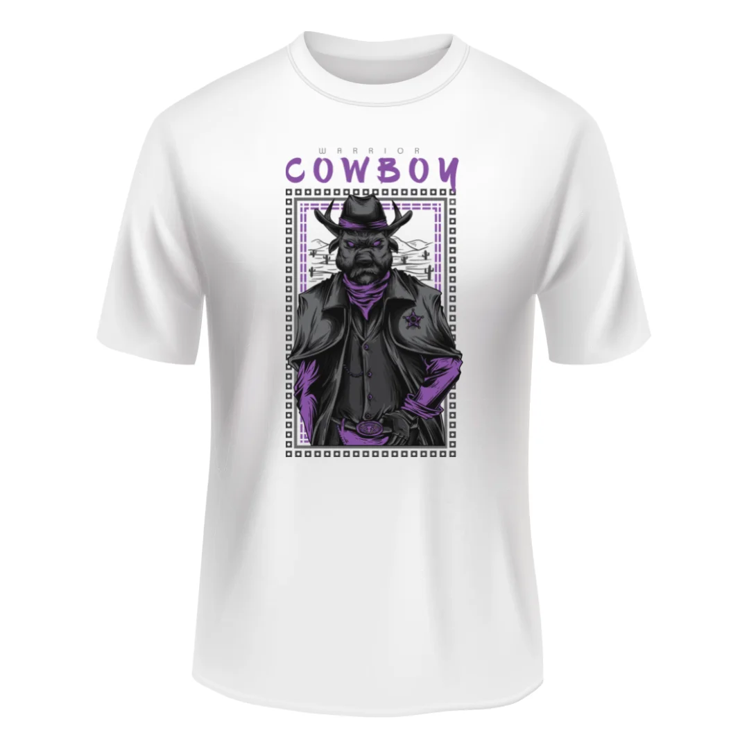 Round Neck Cartoon Cowboy Print Tshirt For Men And Women - Unisex