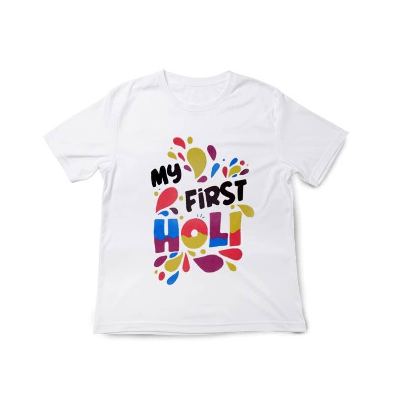 Holi Tshirts for Kids My First Holi Printed Round Neck Tshirts for Baby, Boys, Girls & Kids