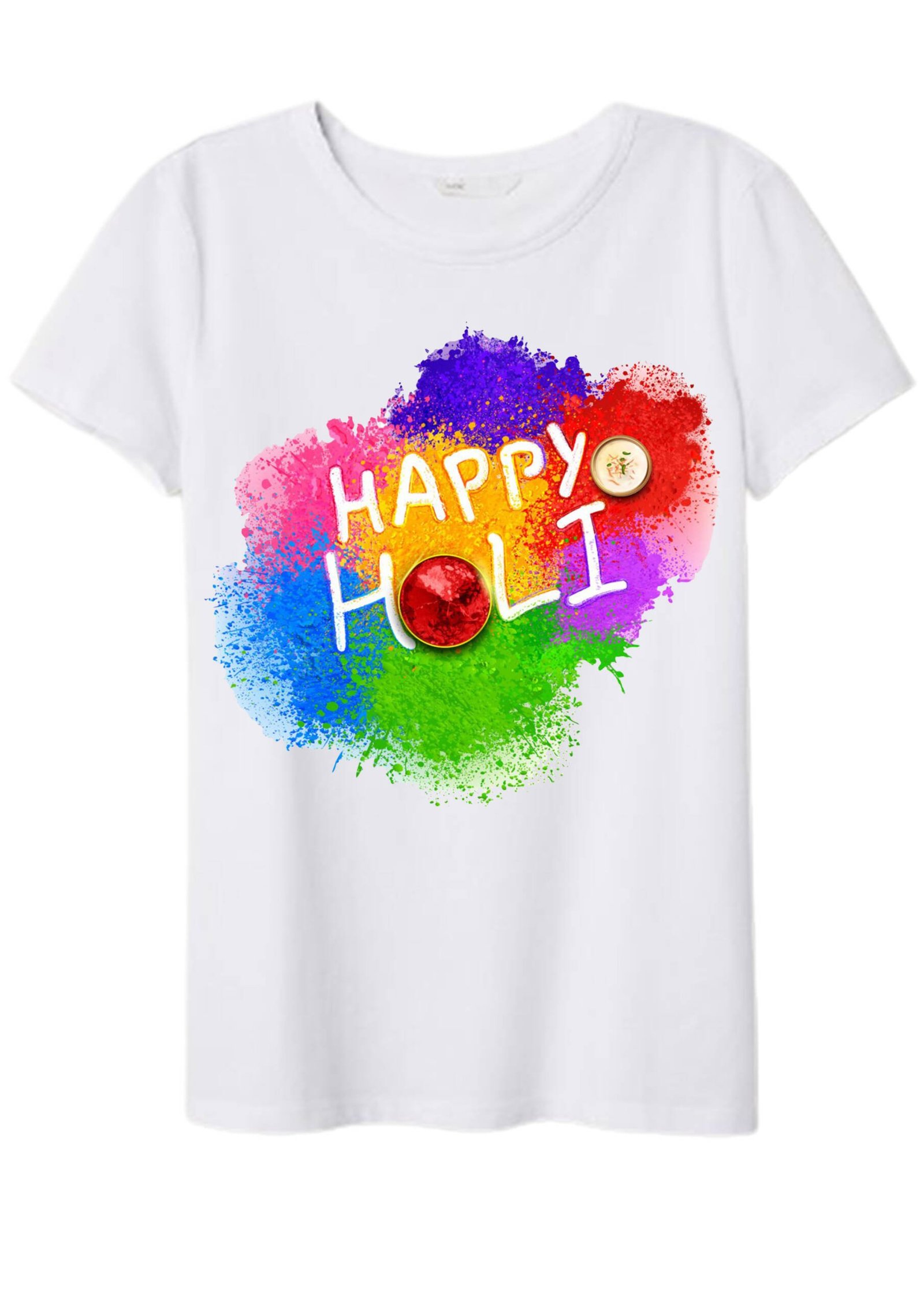 Colorful Happy Holi T-Shirt For Family  | Men, Women, Kids