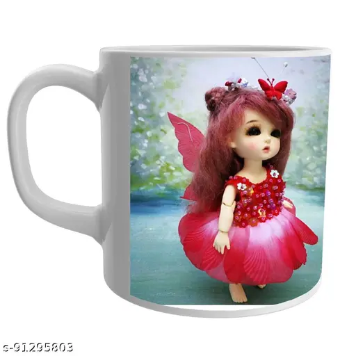 Cartoon Doll Print White Ceramic Coffee/Tea for Kids  Material : Ceramic