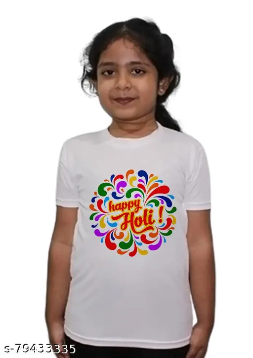 Holi Design Tshirt for Girls, Holi Special Tshirt for Kids