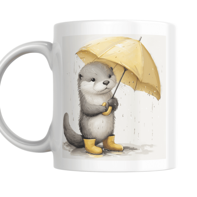 Adorable Otter in Yellow Rain Boots Holding an Umbrella, Braving the Rain with a Smile – A Whimsical and Heartwarming Illustration ☔💛 - Image 4