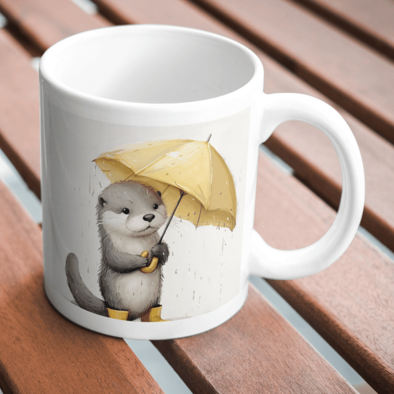 Adorable Otter in Yellow Rain Boots Holding an Umbrella, Braving the Rain with a Smile – A Whimsical and Heartwarming Illustration ☔💛 - Image 2
